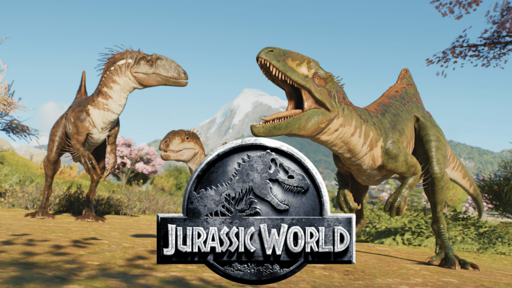 urassic World - The Game cover art showcasing iconic dinosaurs and lush landscapes, perfect for fans of the franchise