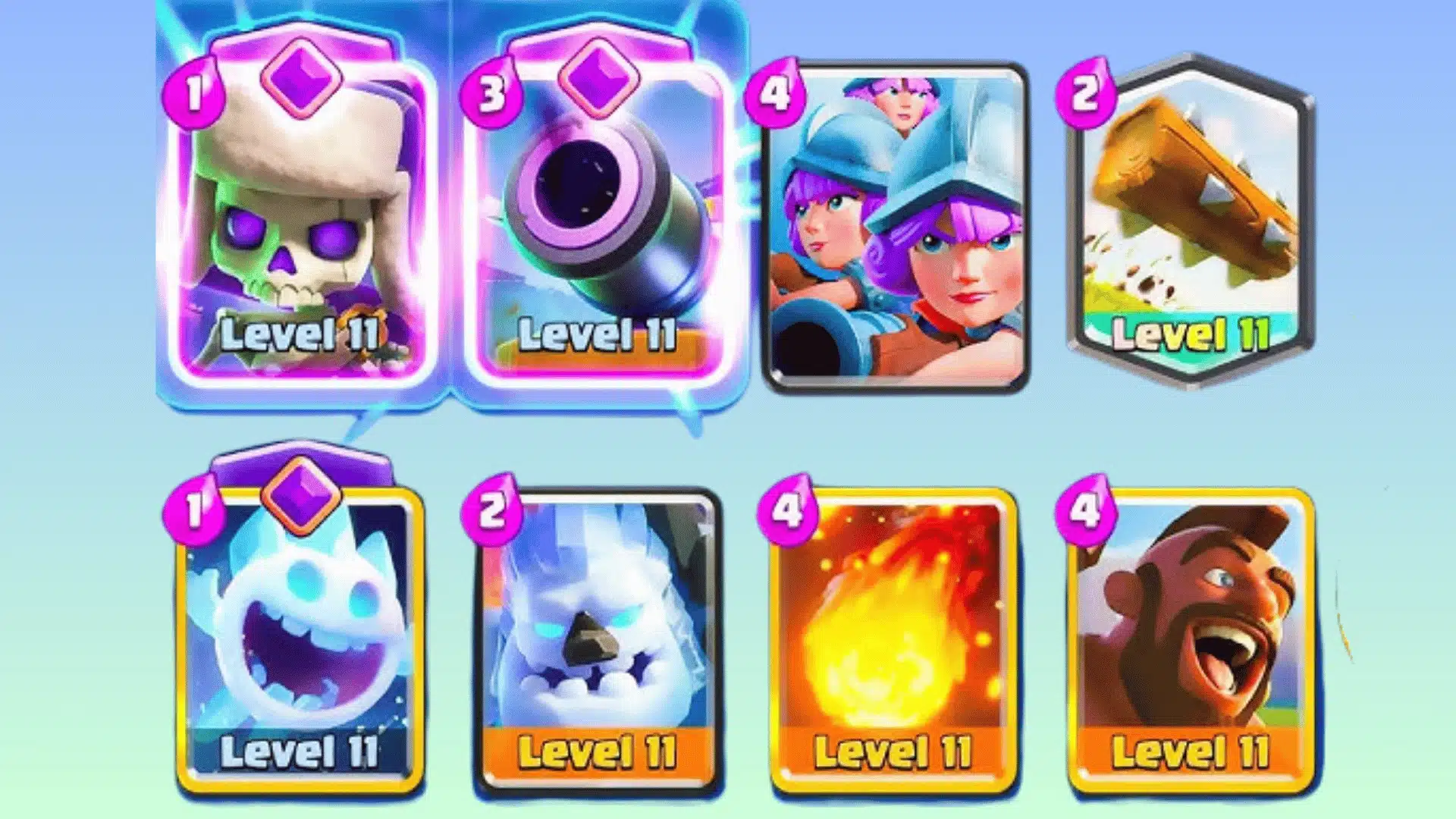 Clash Royale 2.6 Hog Cycle deck with evolved Skeletons, Cannon, Fireball, and Hog Rider.