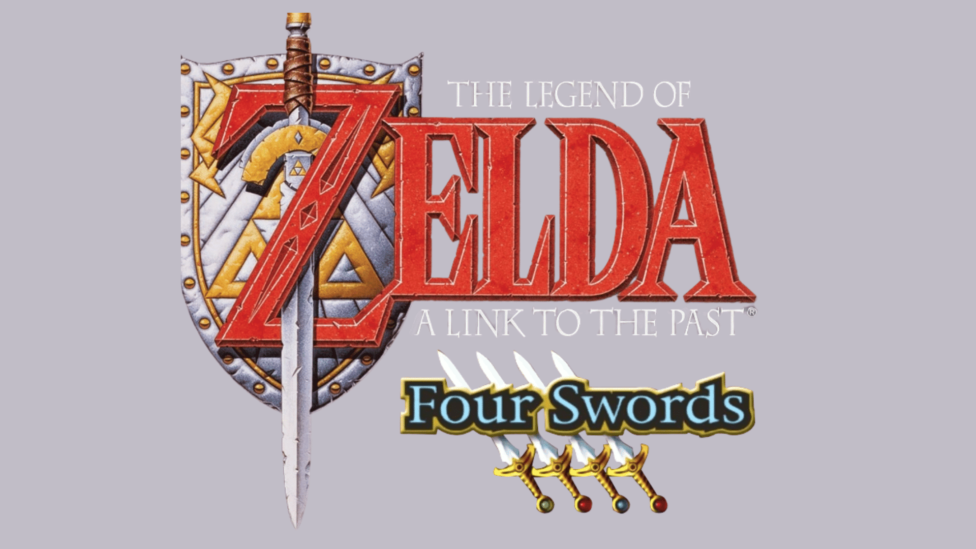 The Legend of Zelda: A Link to the Past & Four Swords logo featuring the Master Sword, Hylian Shield, and four small swords.