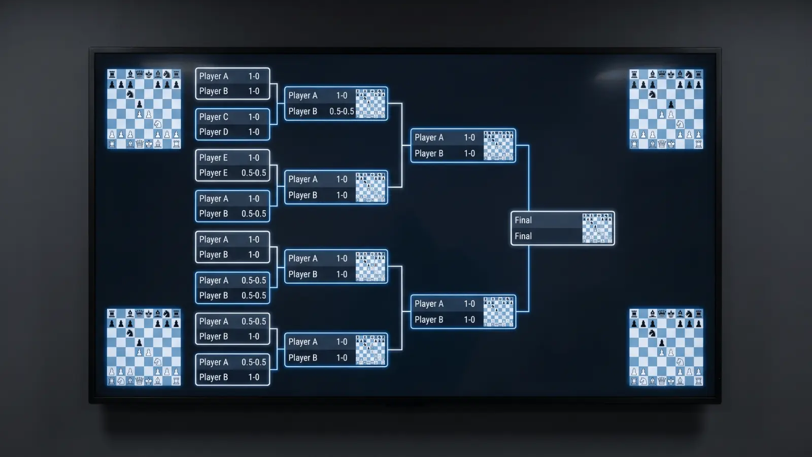 Diagram showing multiple rounds and pairings in a Swiss tournament format