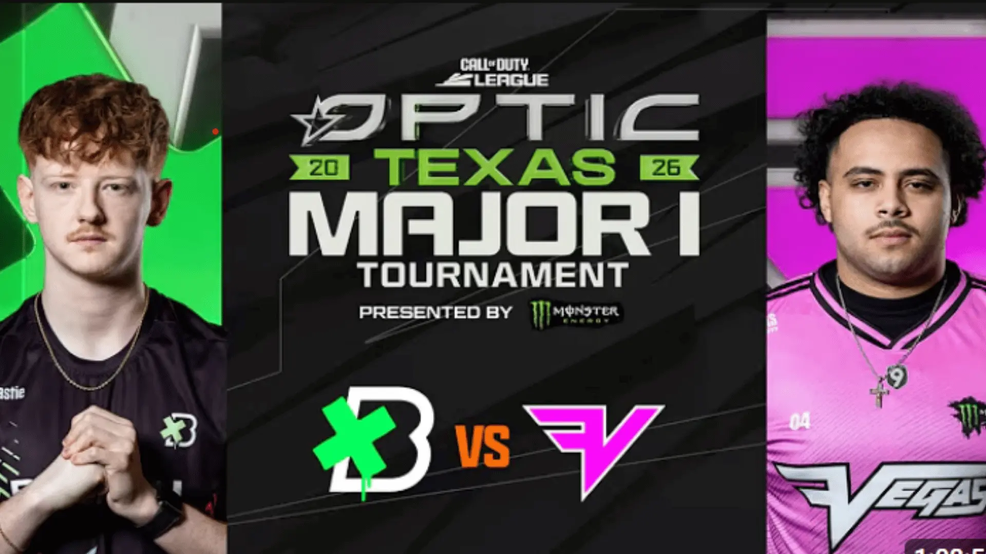 Call of Duty League graphic for OpTic Texas Major I featuring a match lineup between two players.