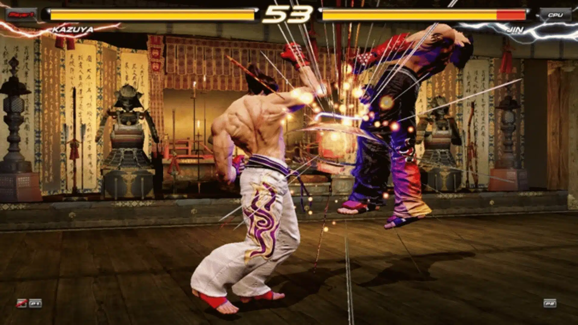 Kazuya landing a hit on Jin in Tekken Tag Tournament 2 competitive one-on-one match