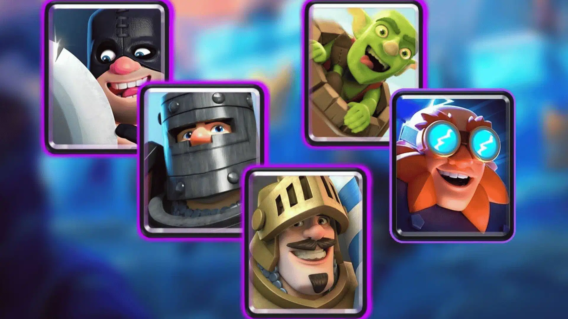 Clash Royale Epic troop cards featuring Executioner, Dark Prince, Goblin Barrel, and Electro Giant.