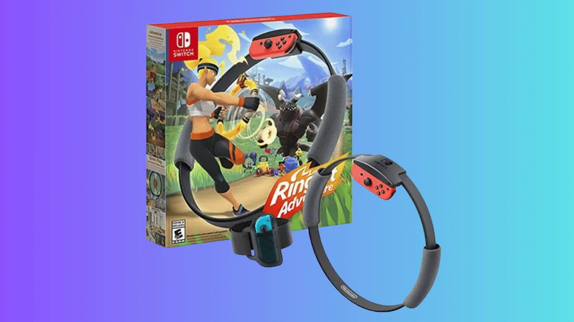 Character performing exercise in Ring Fit Adventure highlighting full-body workout