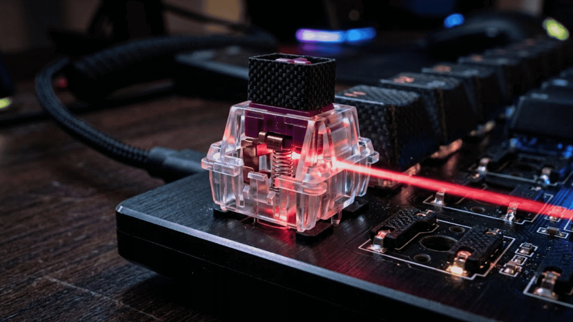 Razer optical switch mechanism with infrared light beam inside a gaming keyboard switch
