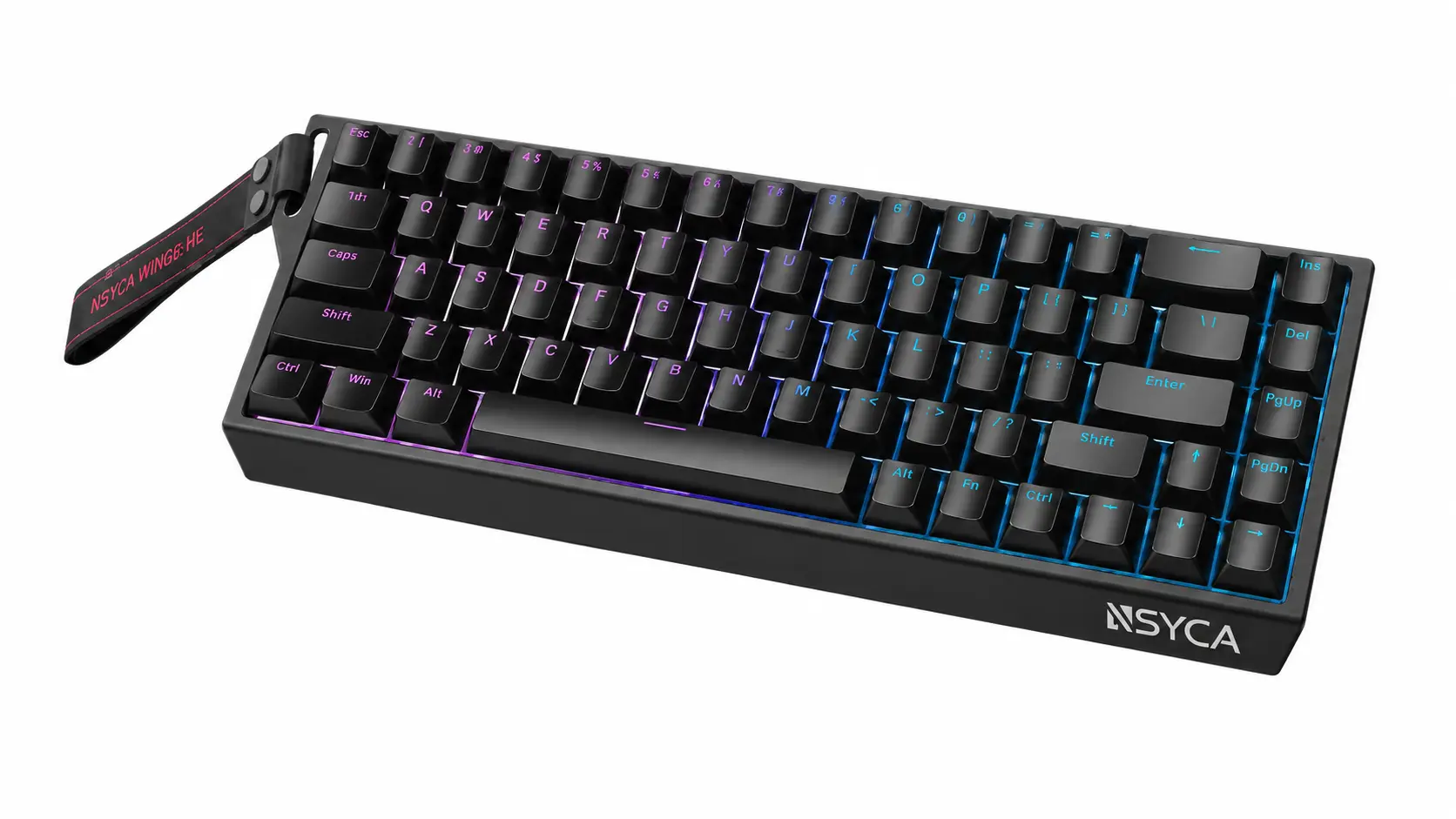 black mechanical gaming keyboard with rgb backlighting on a white background