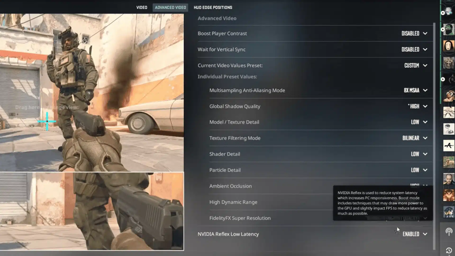 CS2 launch options and in-game settings configuration menu