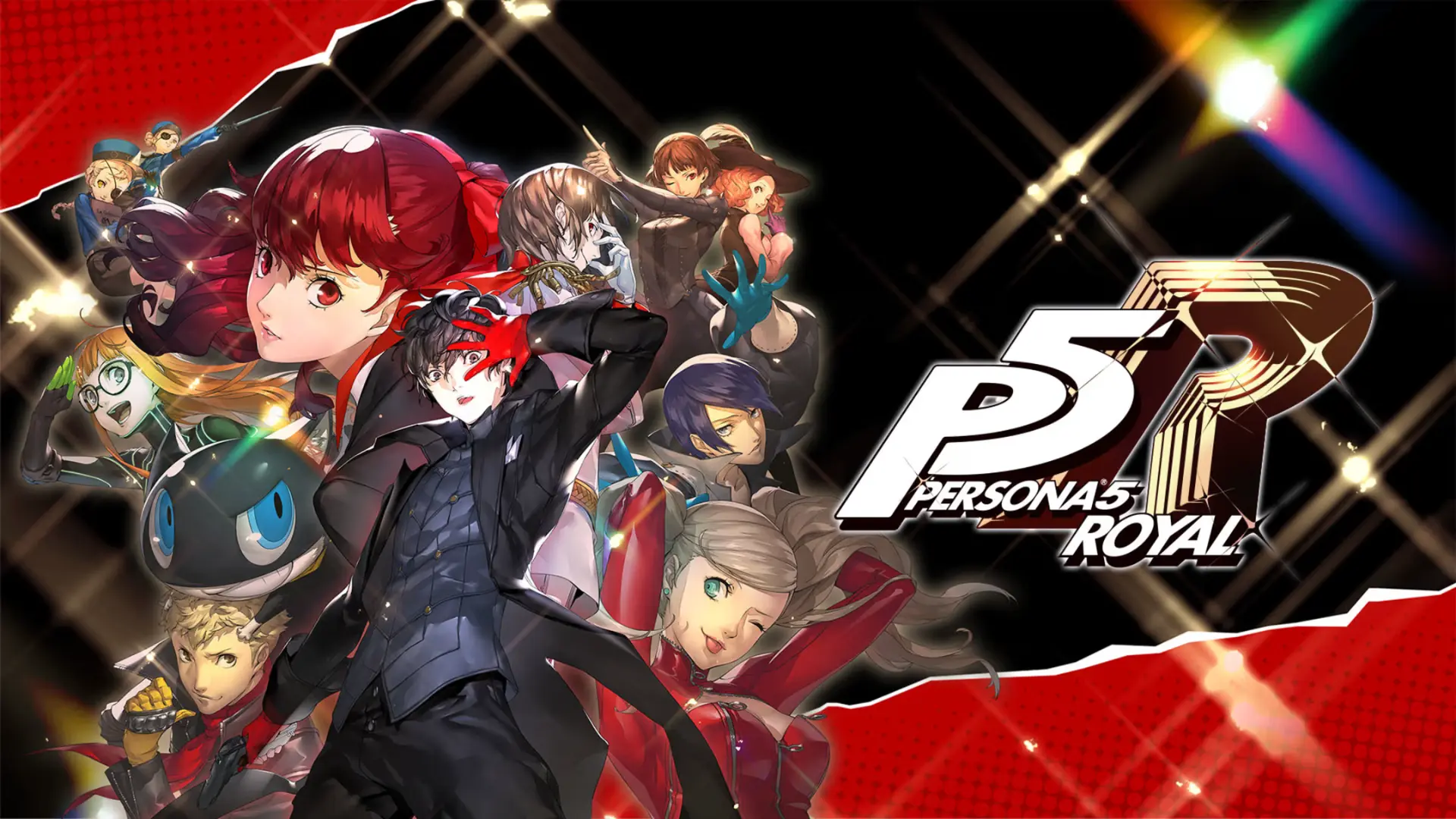 Persona 5 Royal artwork featuring Phantom Thieves characters with the game logo on a black and red background