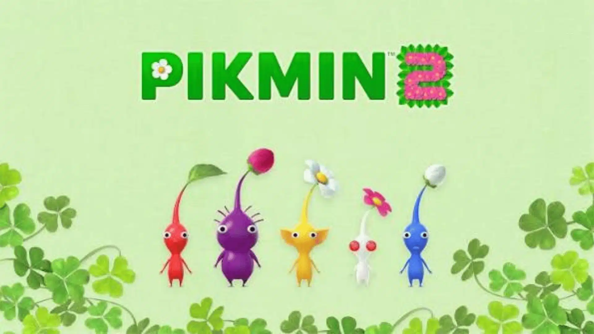Pikmin 1 artwork featuring Blue, Yellow, and Red Pikmin standing among white flowers on a light background