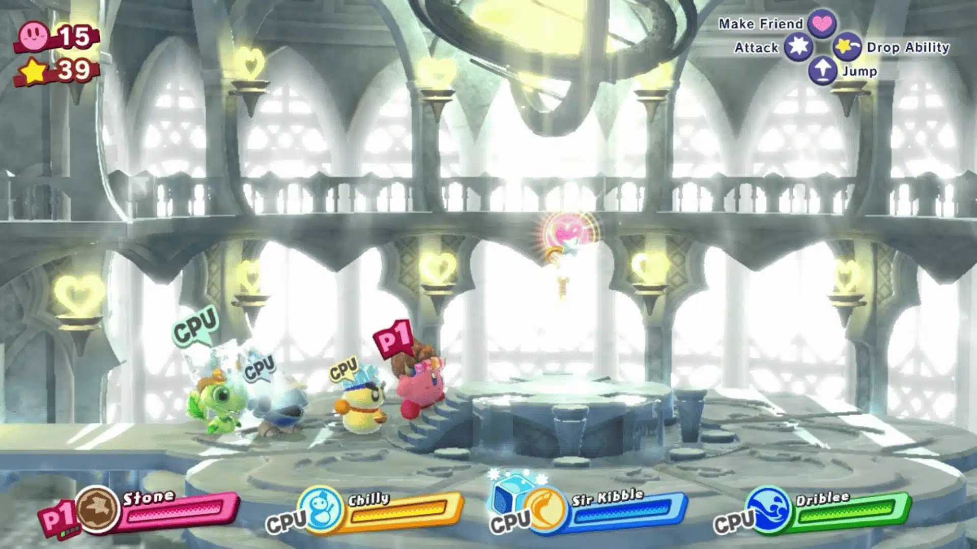 Kirby and multiple Dream Friends on screen, showcasing post-game content and DLC