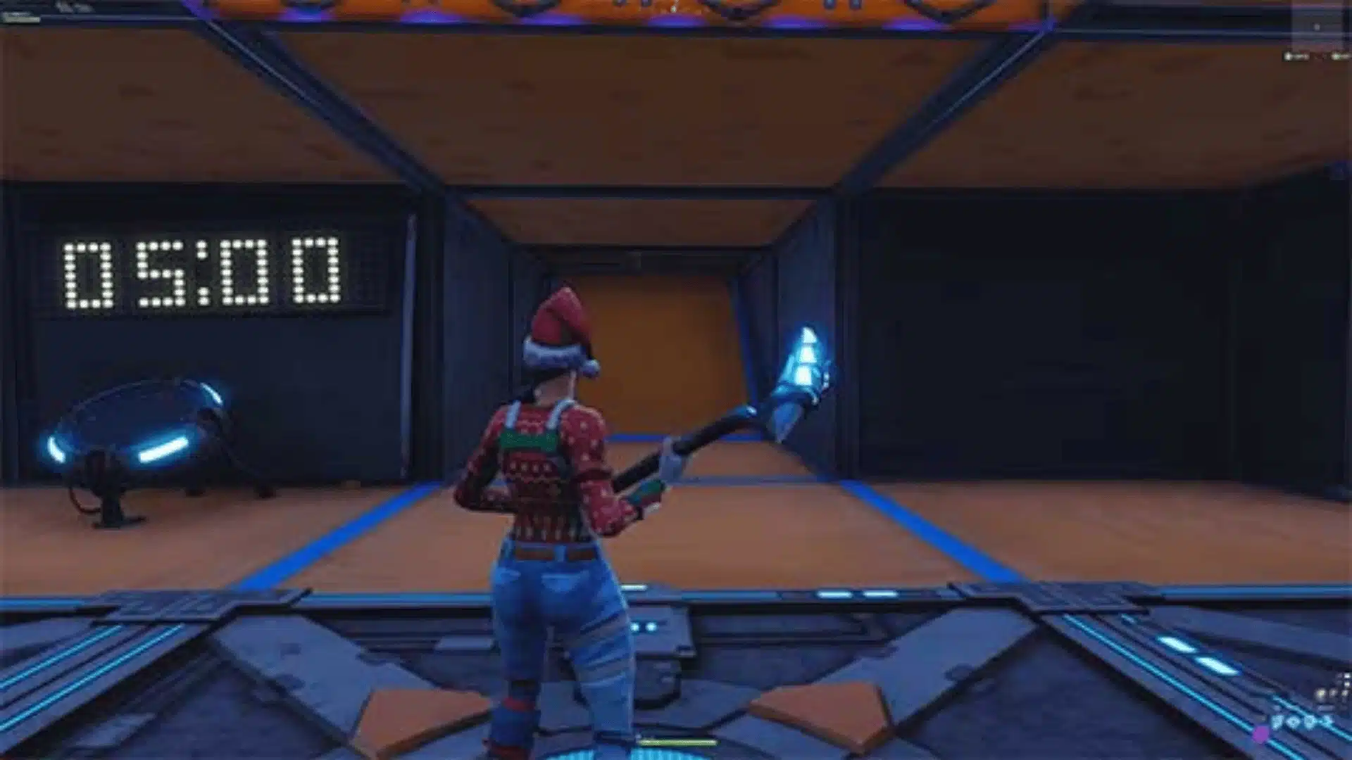 Fortnite player practicing building and movement skills in a creative training map.