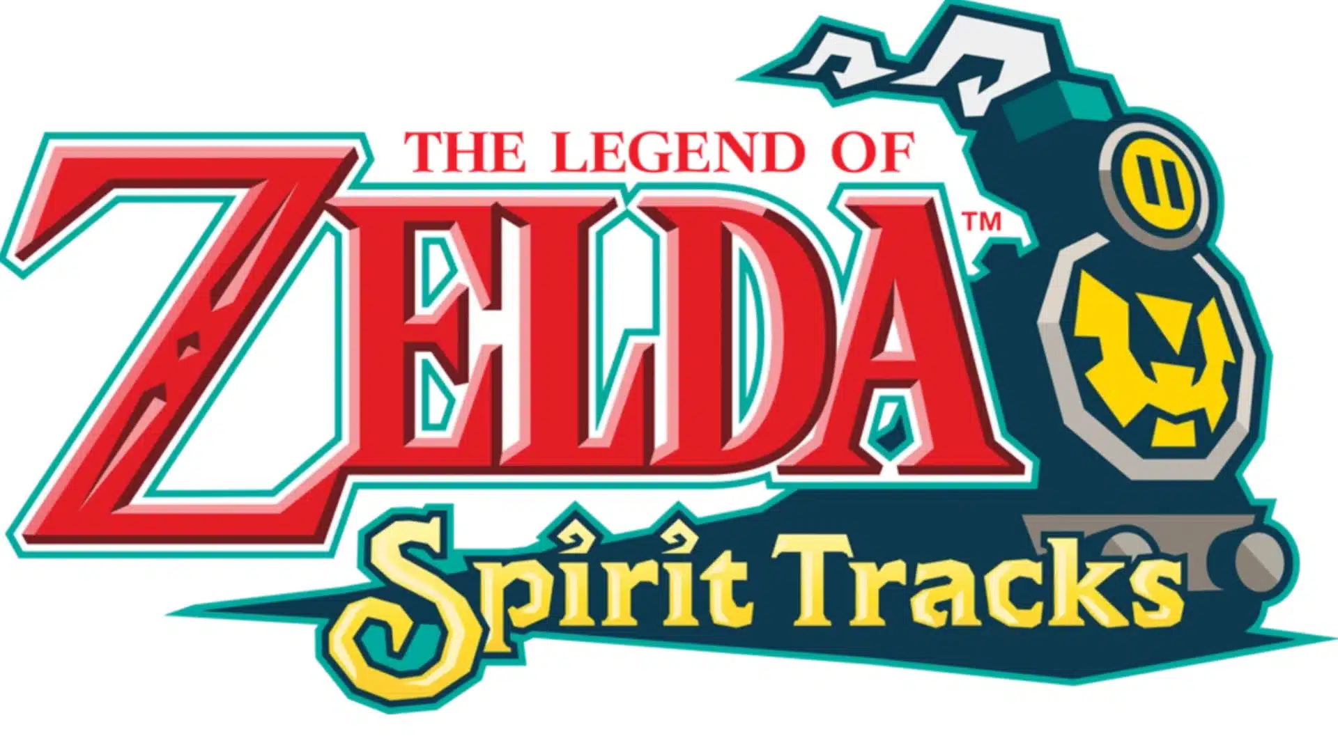 Spirit Tracks logo featuring a stylized blue train beside red and yellow title lettering.