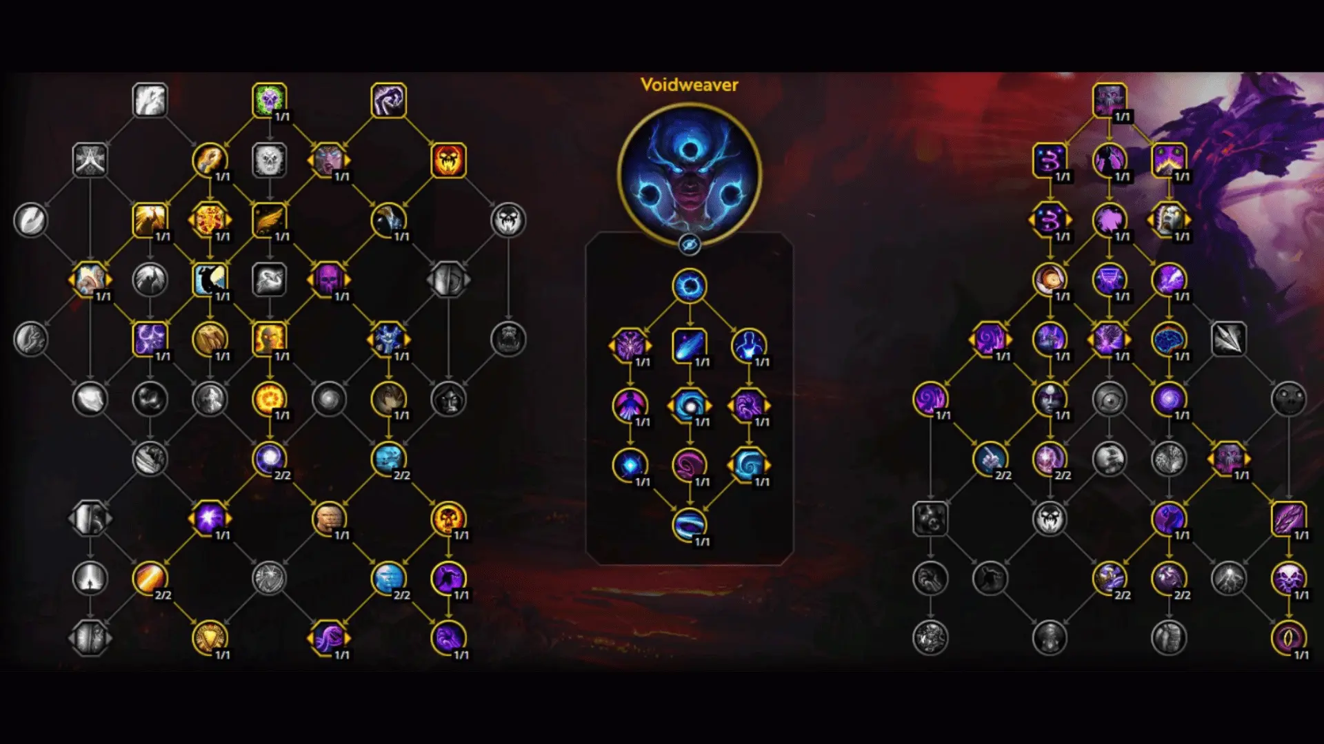 World of Warcraft Classic Priest talent progression chart from level 10 to 60, showing detailed point allocation and skill unlocks.