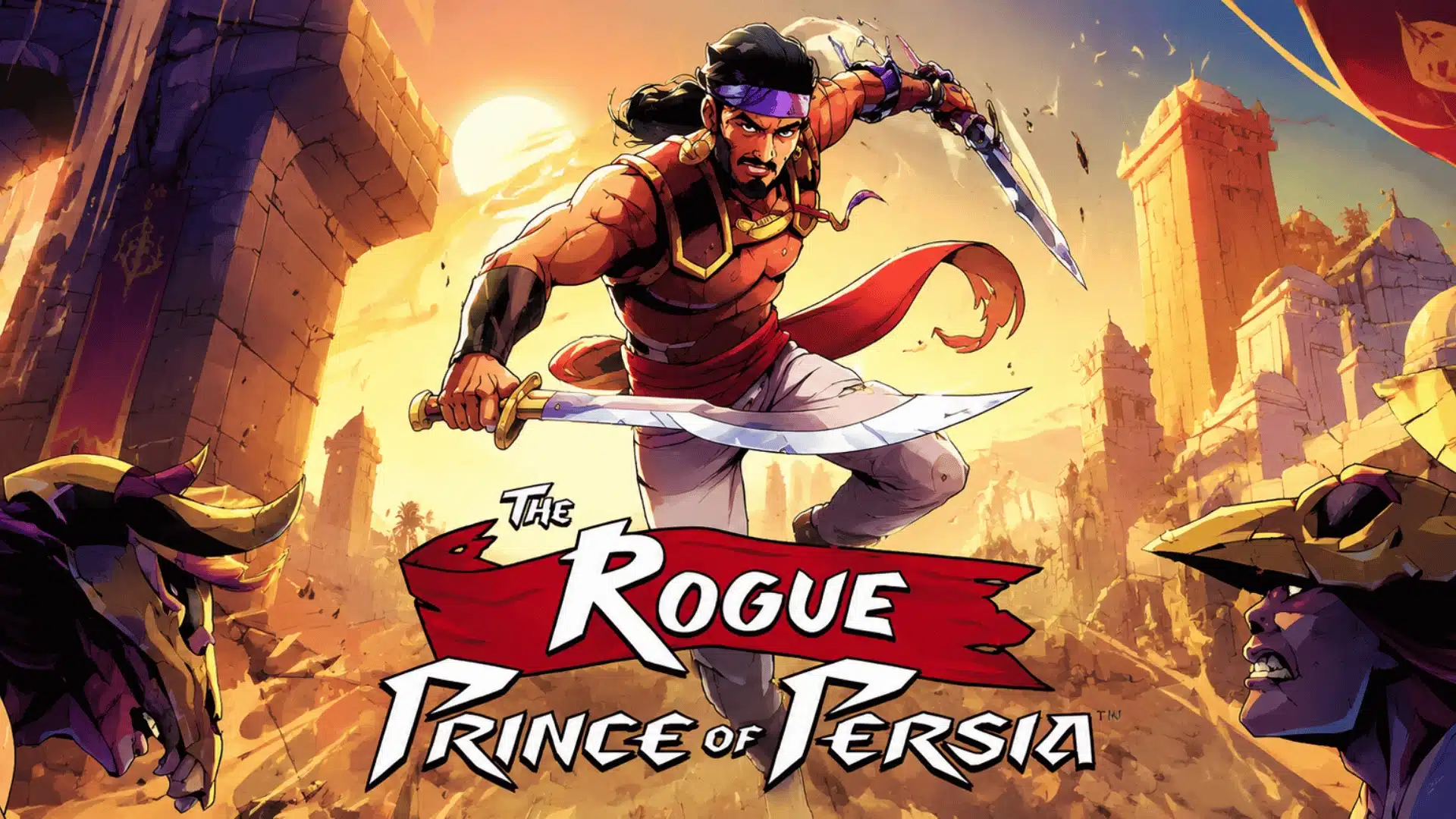 The Rogue Prince of Persia game artwork showing a warrior with blades in a desert palace setting