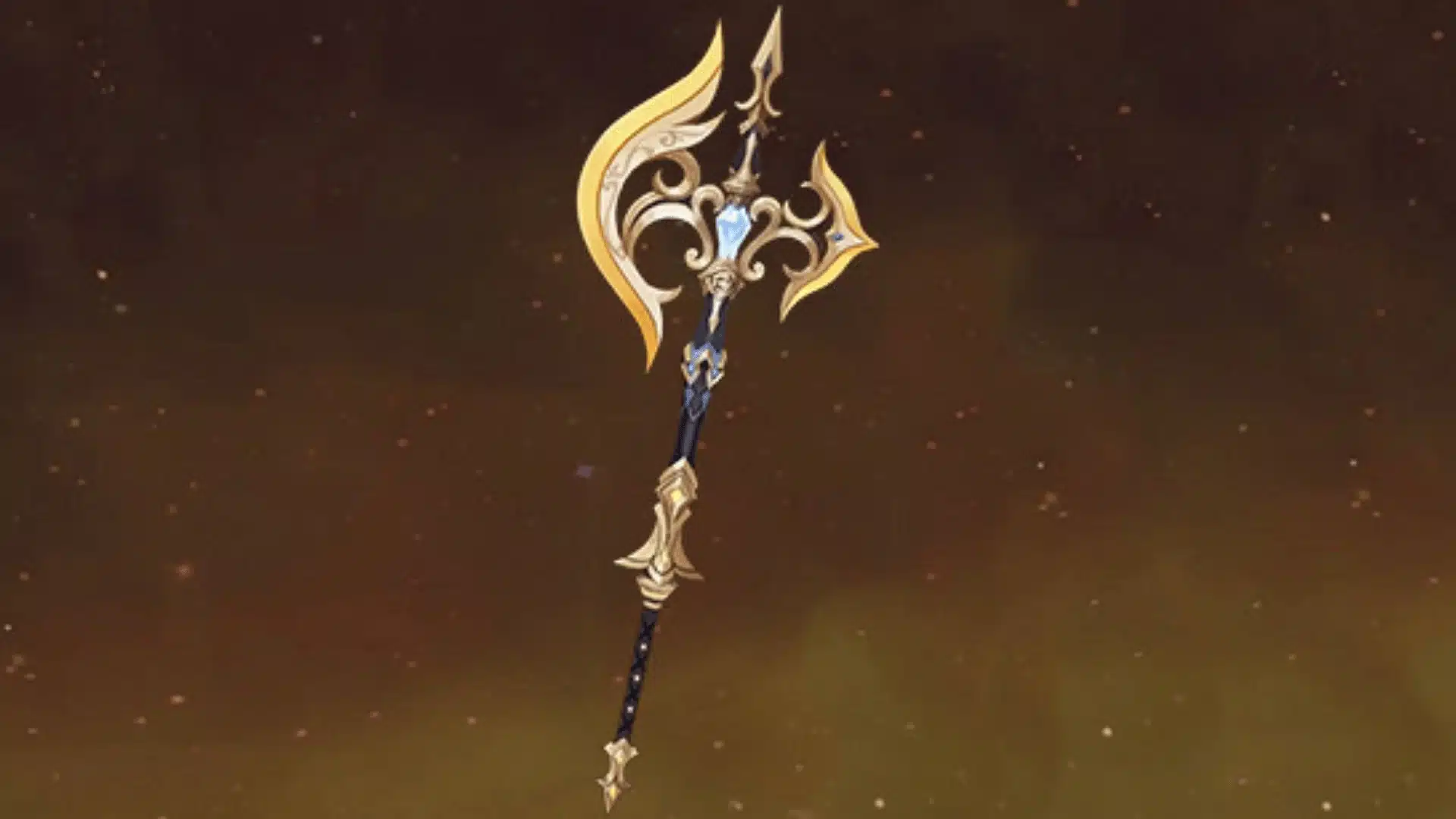 Ornate gold and blue polearm displayed against a dark, glowing Genshin Impact background.