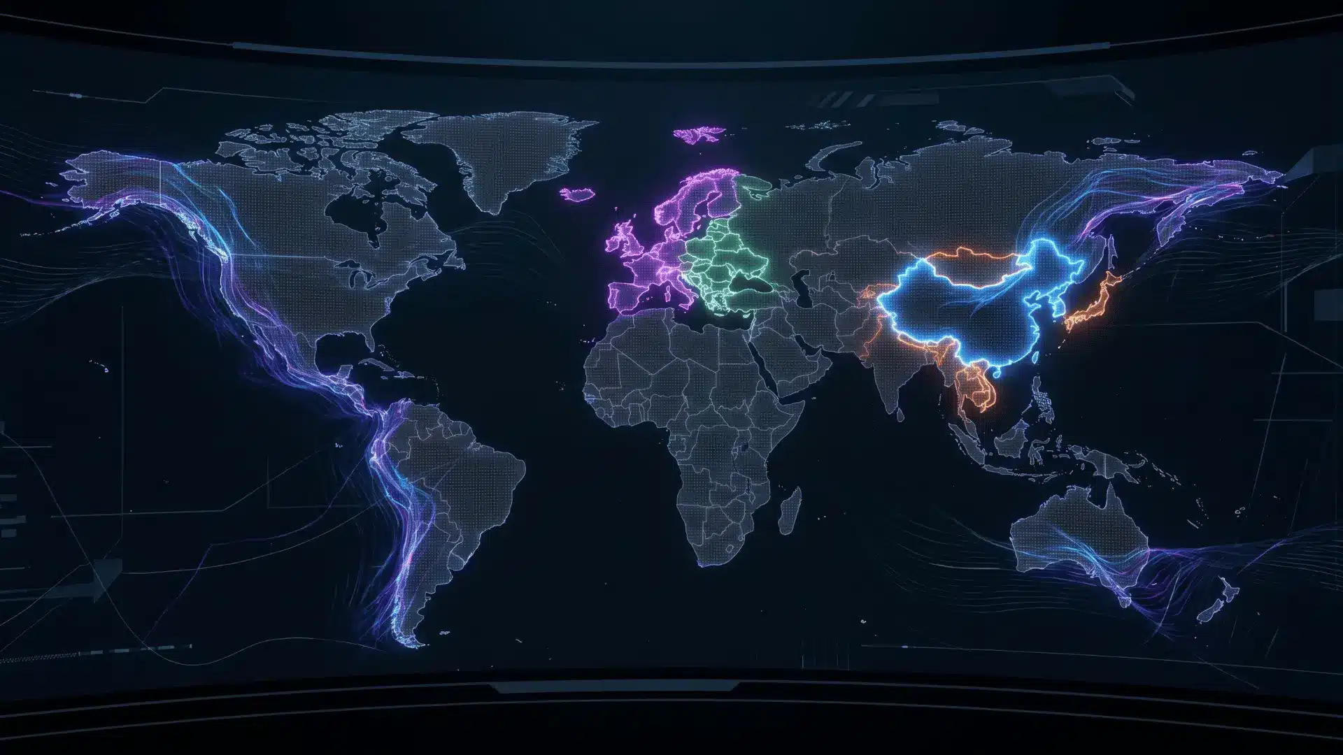 Global map showing esports dominance across regions with highlighted areas representing Korea, China, and other regions’ Worlds wins.