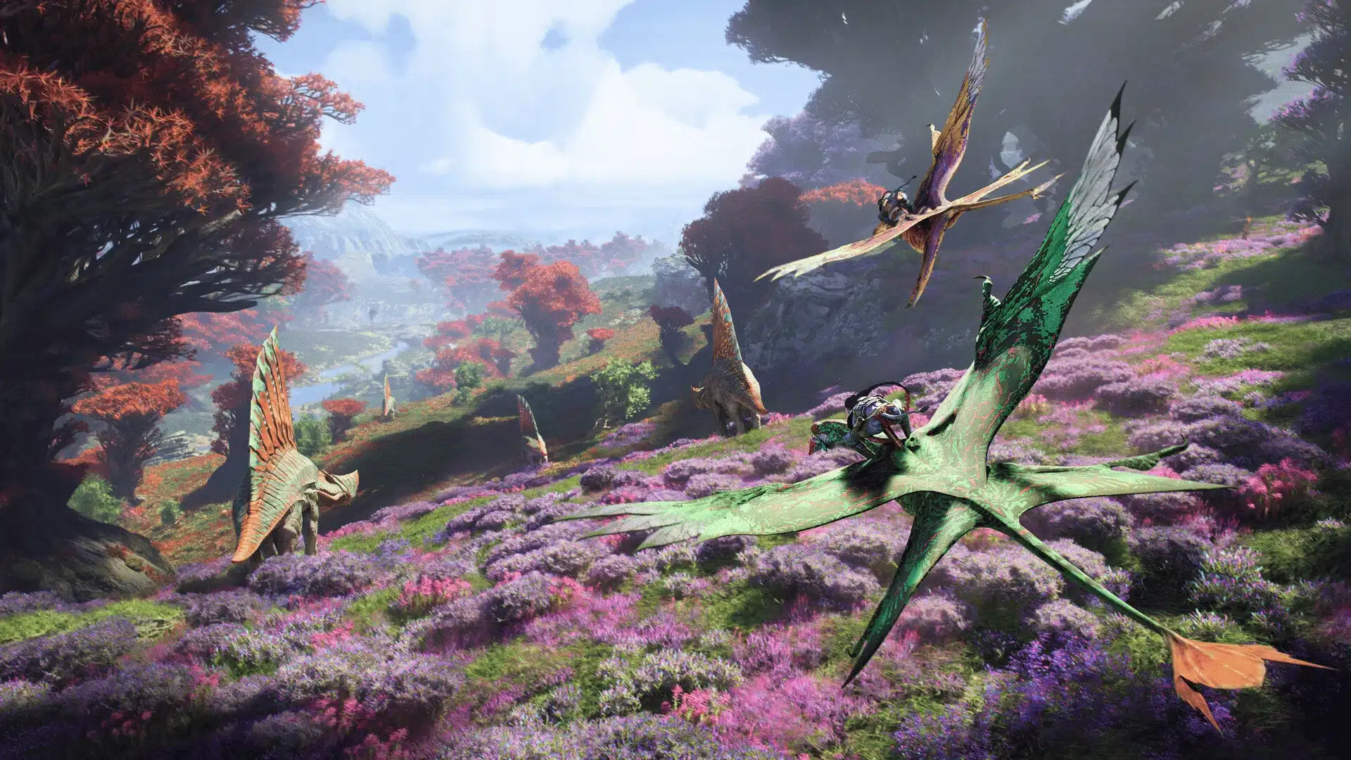 Ikran riders flying over lush Pandora valleys, showing renewed interest after updates, DLC, and Game Pass
