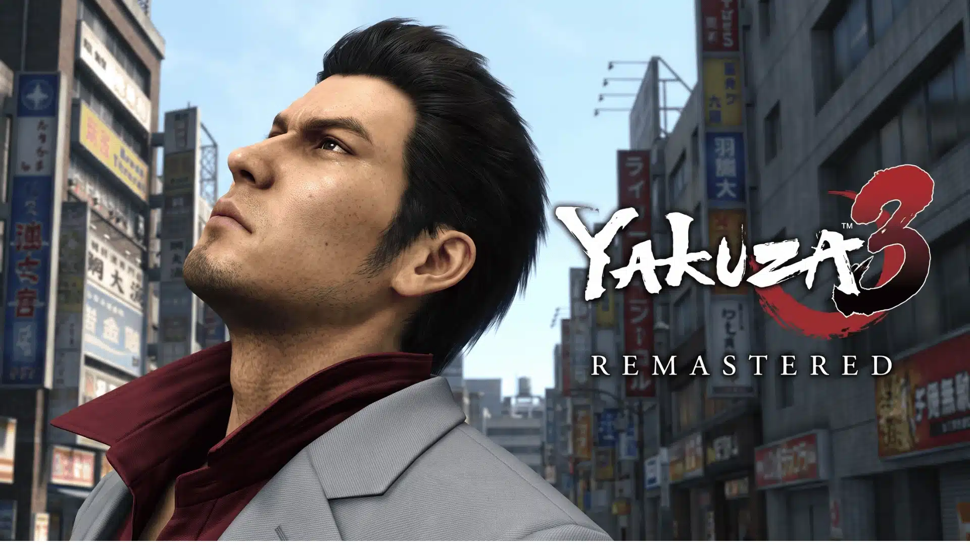 Yakuza 3 Remastered coverfeat uring Kazuma Kiryu with a city background and game logo.