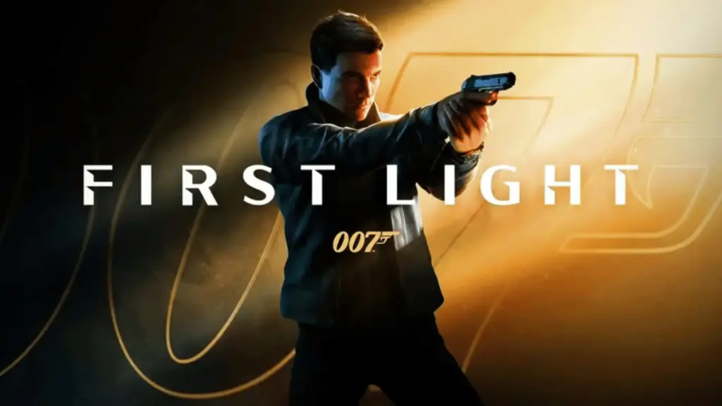 First Light 007 artwork with a character holding a gun against a gold background