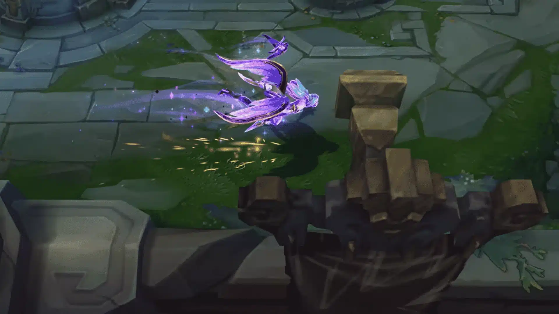 Character unleashes a dark cosmic area attack with purple energy bursting around a target.