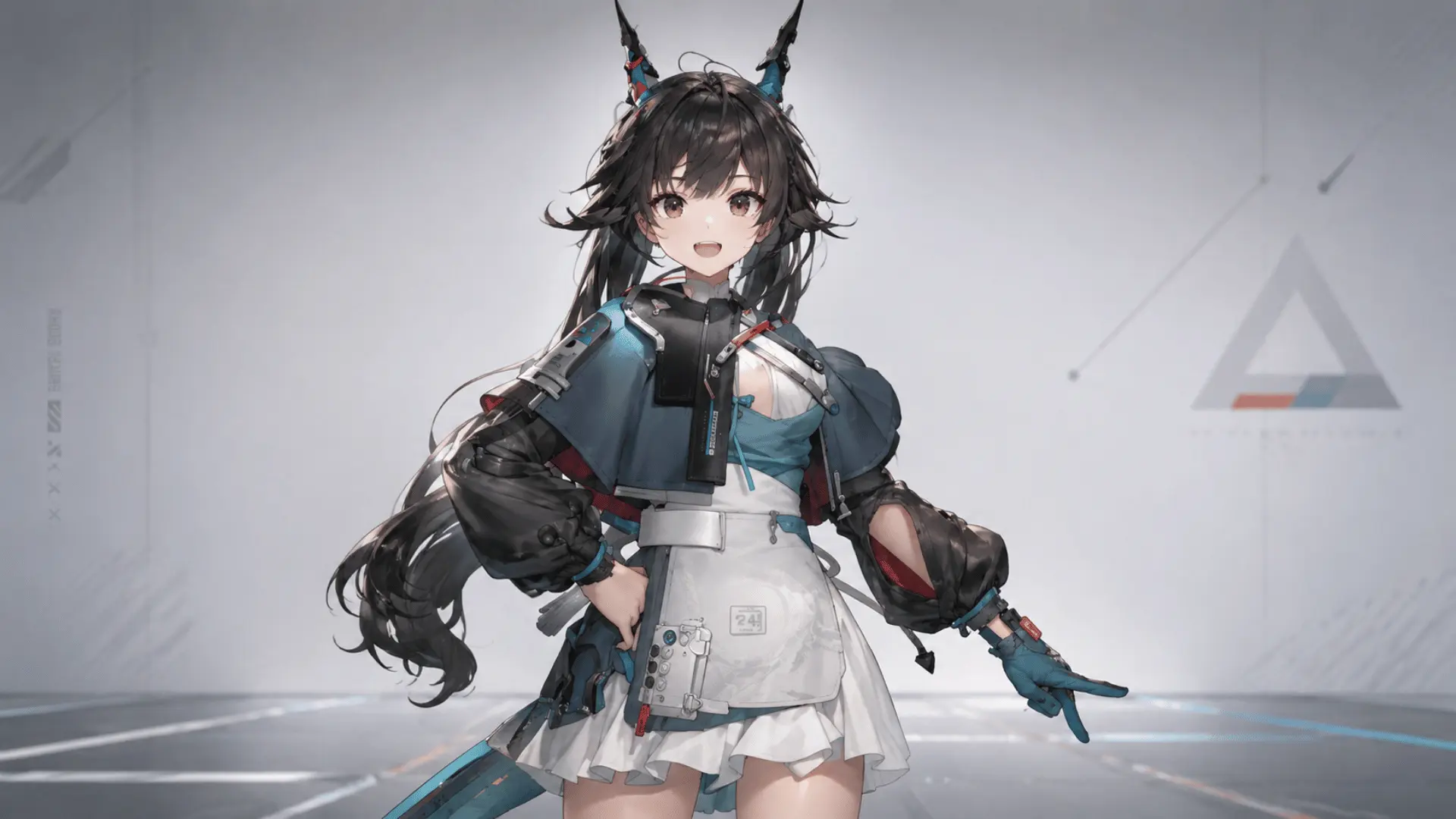 Anime-style character with black hair, animal ears, and a futuristic white and black outfit.