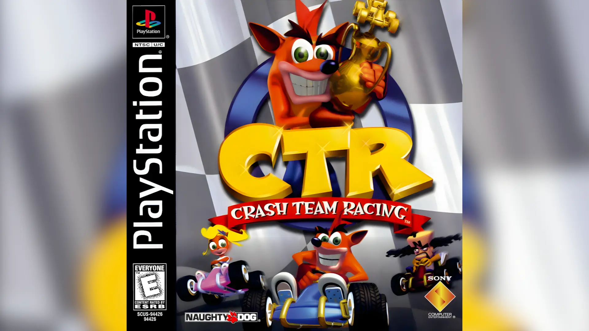 Crash Team Racing original PlayStation game cover art featuring Crash Bandicoot racing in a kart.