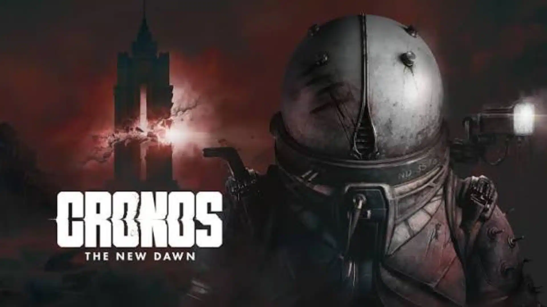 CROIXS: The New Dawn cover showing a masked armored figure in a dystopian red-lit city with a glowing explosion.