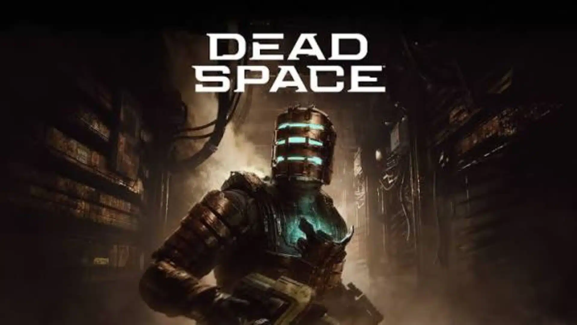 Dead Space cover showing armored space engineer Isaac Clarke holding a weapon in a dark sci-fi corridor.