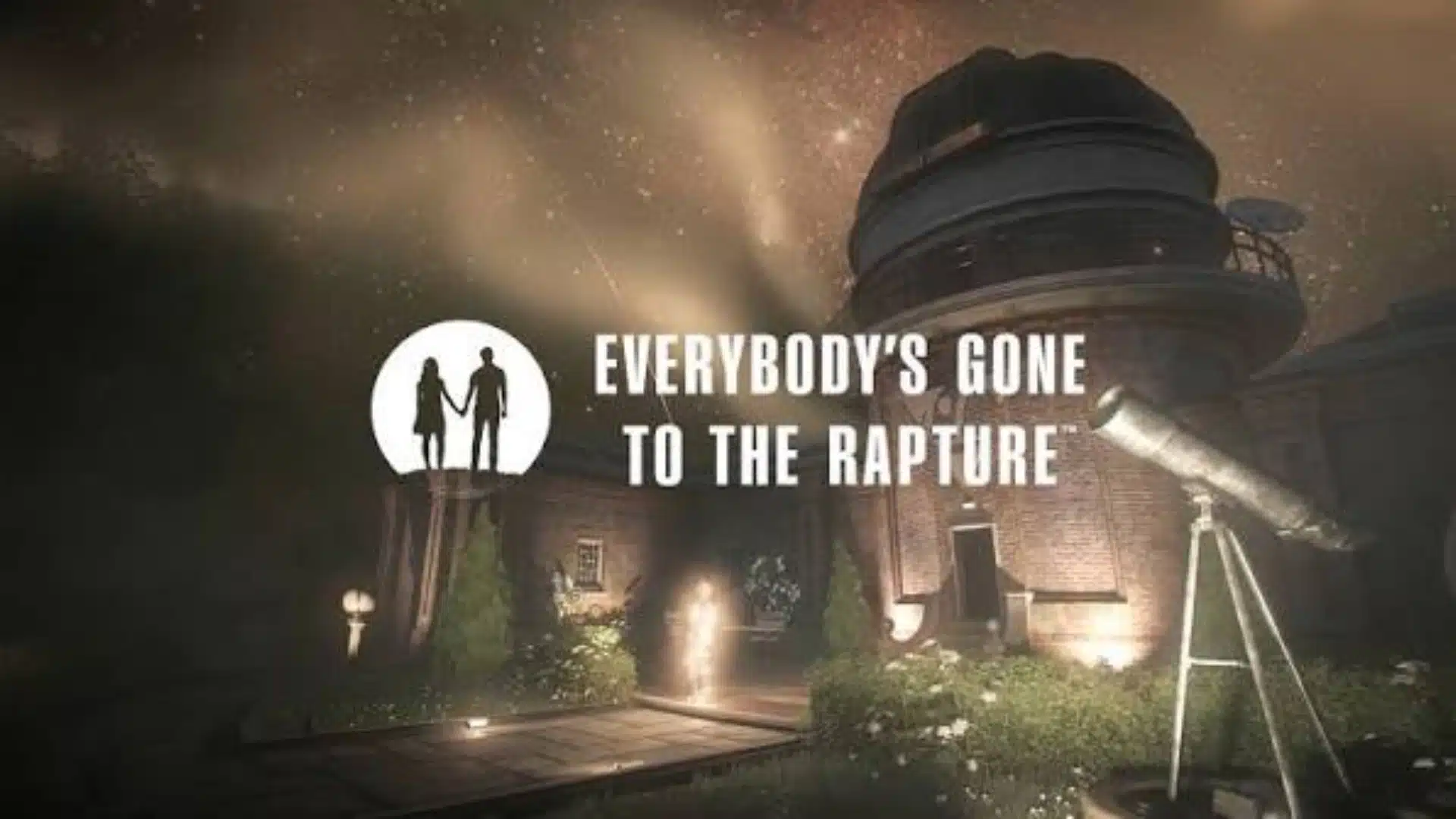 Everybody's Gone to the Rapture cover showing observatory at night with glowing sky and silhouettes of people holding hands.
