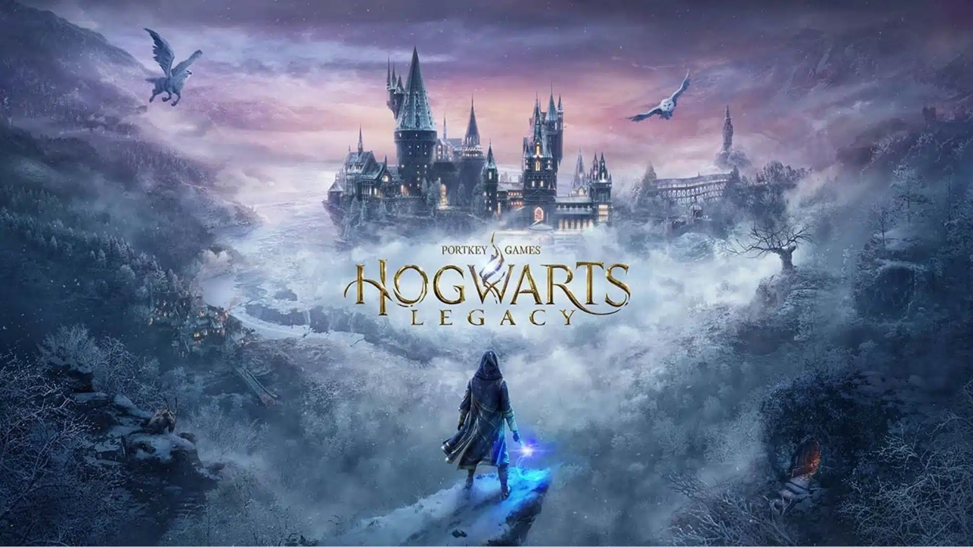 Hogwarts Legacy cover art showing Hogwarts castle and a wizard exploring the landscape