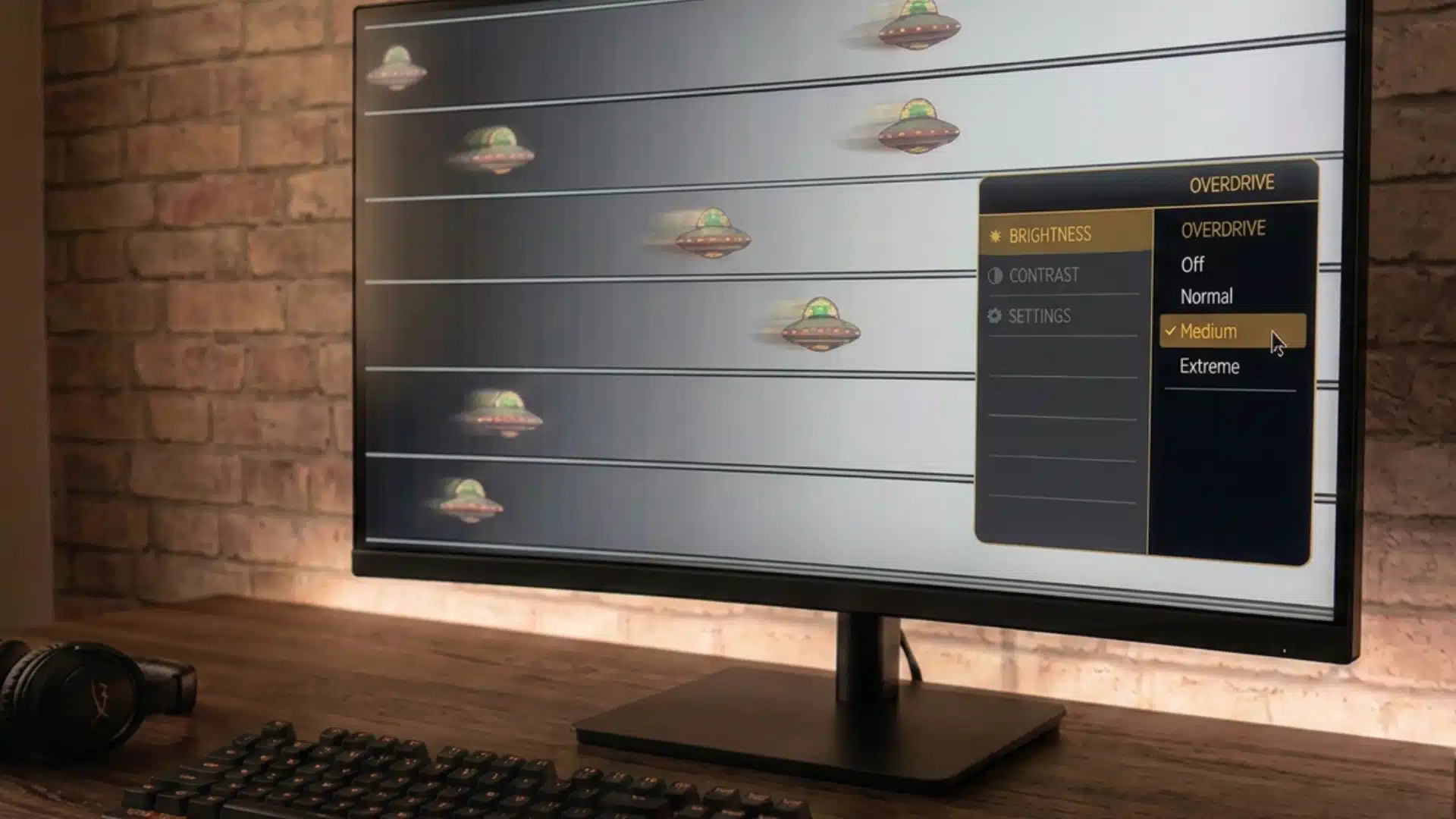 Monitor OSD menu open while testing overdrive settings for clearer motion results