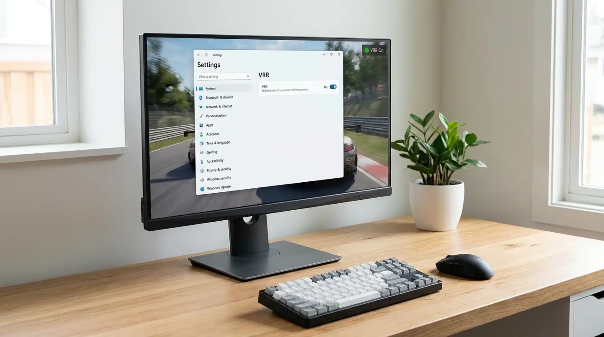 Gaming monitor showing a VRR setting enabled with smooth gameplay.