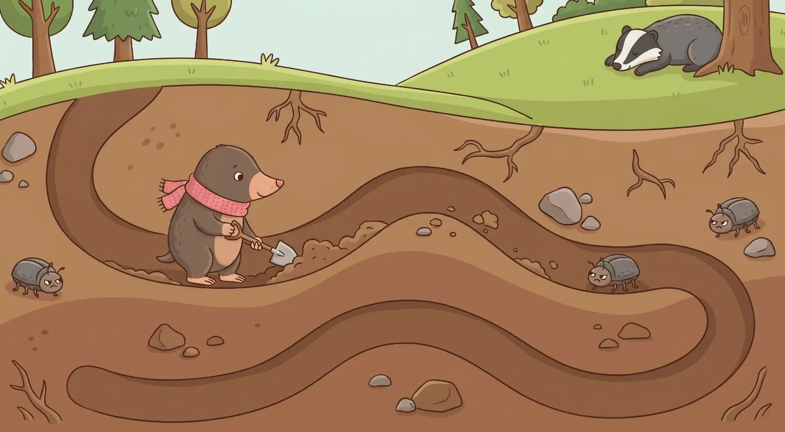 Mole digging tunnels and avoiding obstacles in a game level