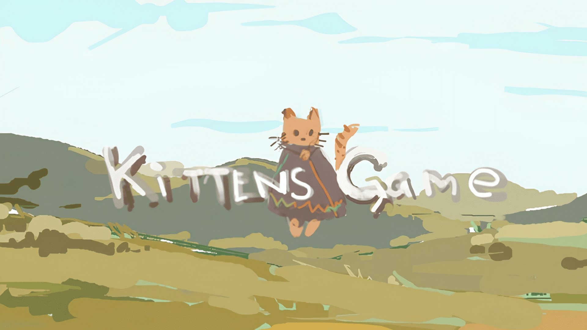 Kittens Game logo with a cat character standing on a landscape background.