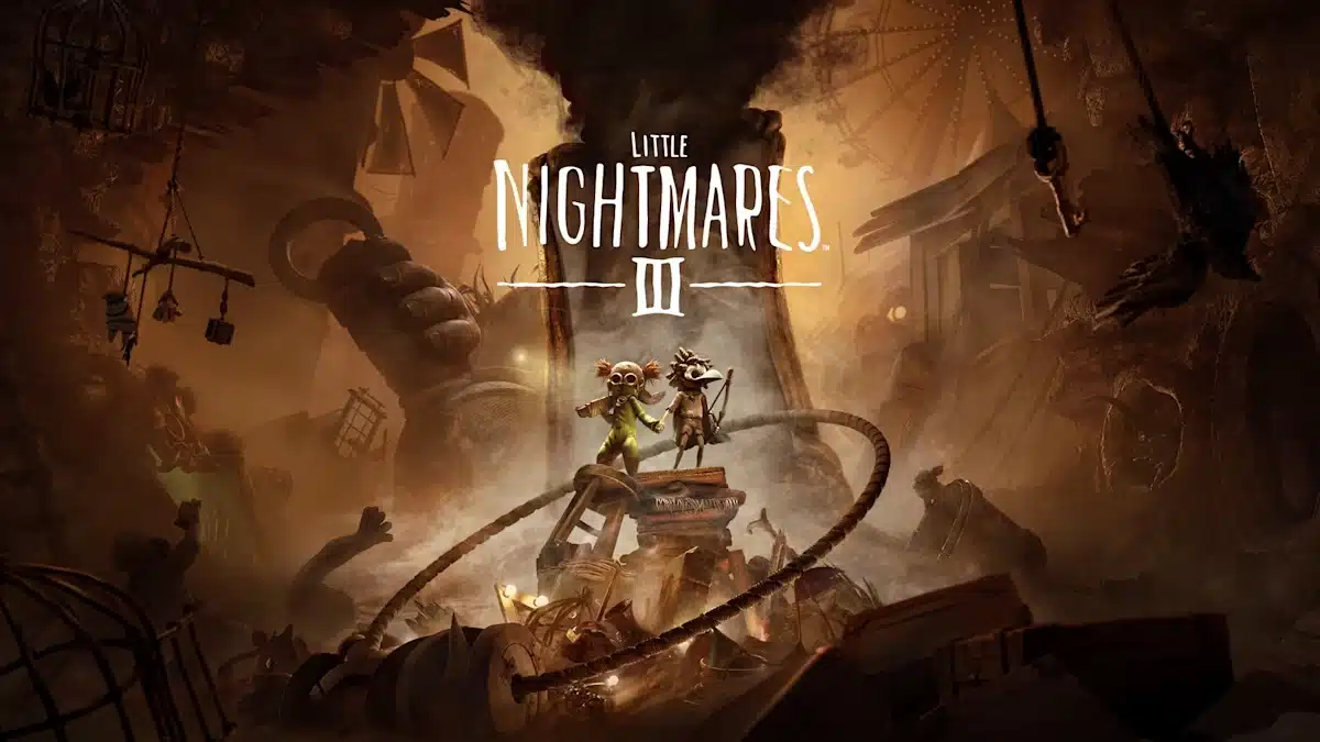 Little Nightmares III artwork showing two characters in a dark, abandoned industrial environment.