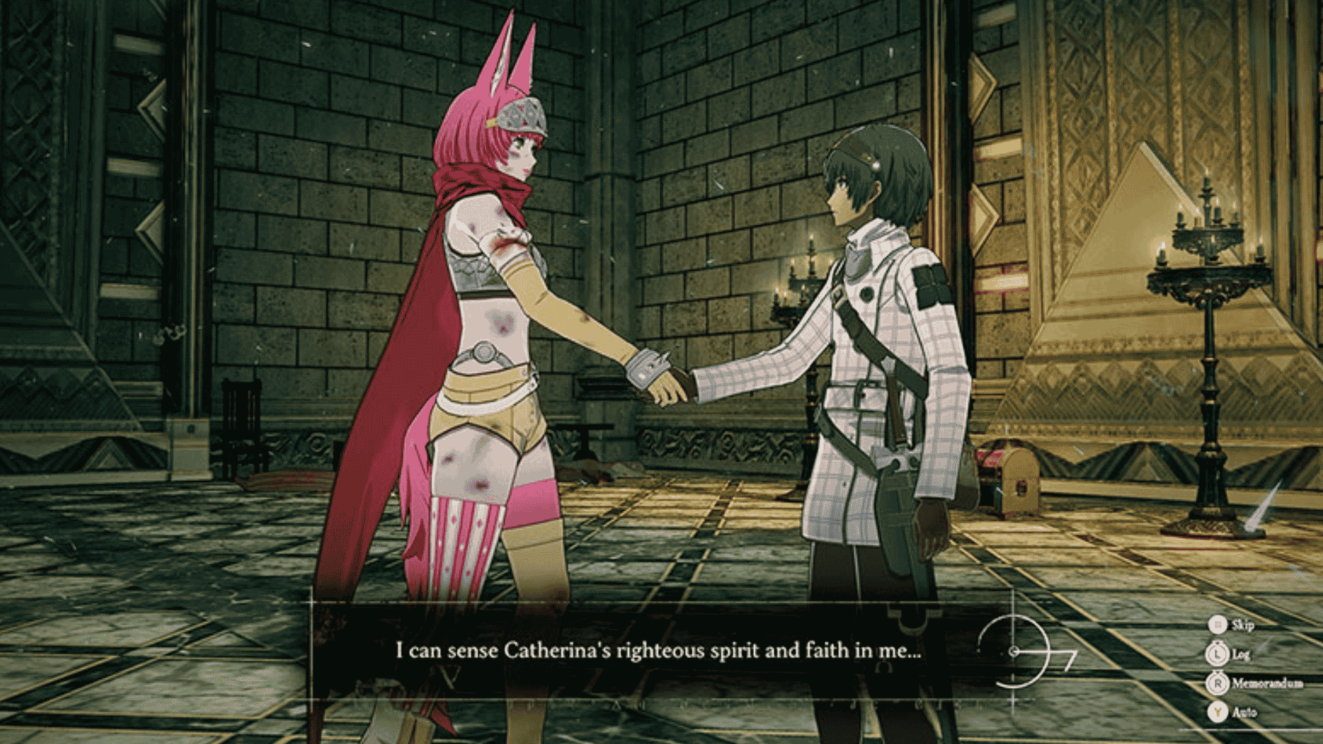 Metaphor: ReFantazio showing the protagonist shaking hands with Catherina