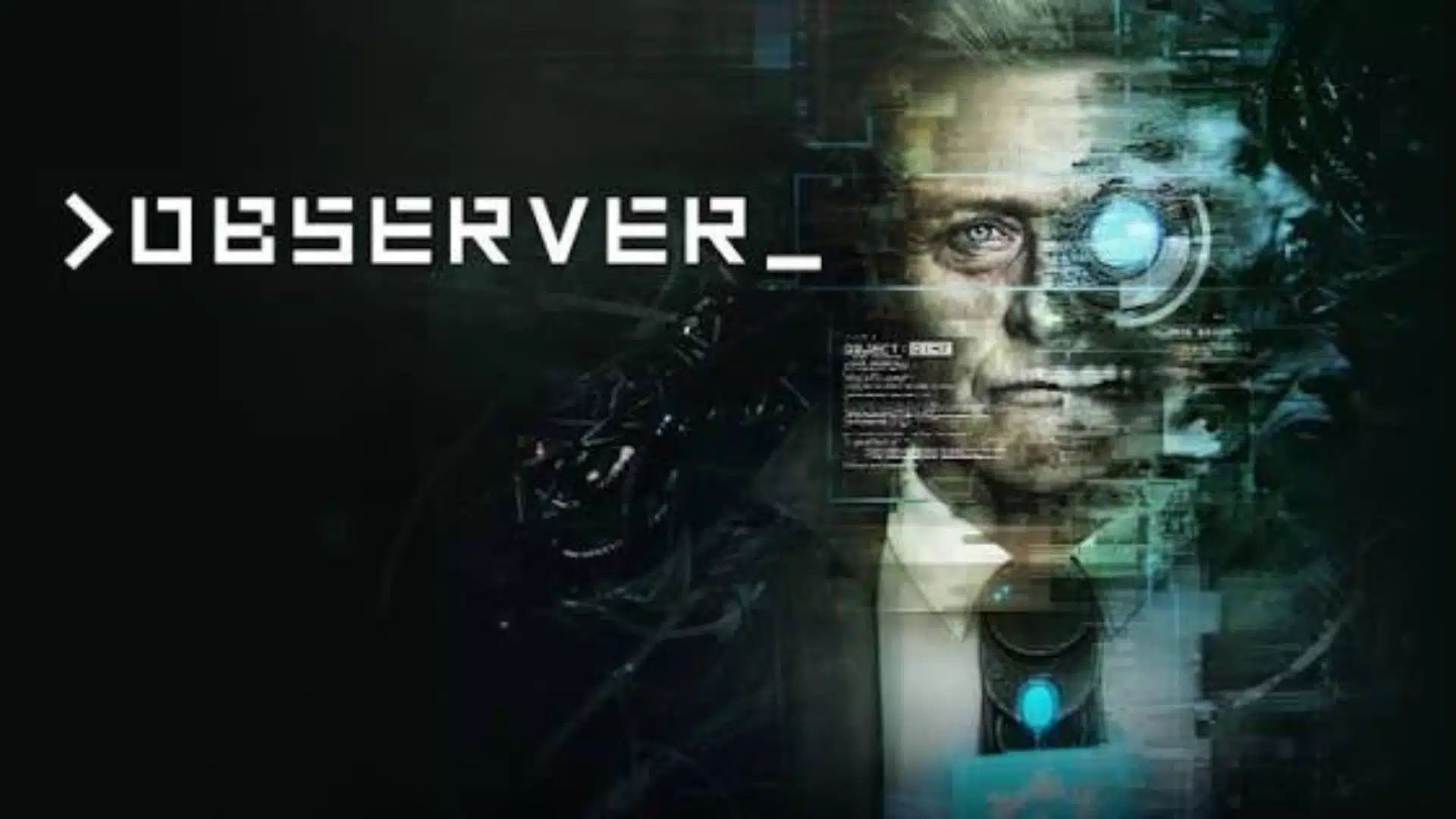 Observer cover showing a cyberpunk style split face of an older man with glitch effects and digital UI overlays.