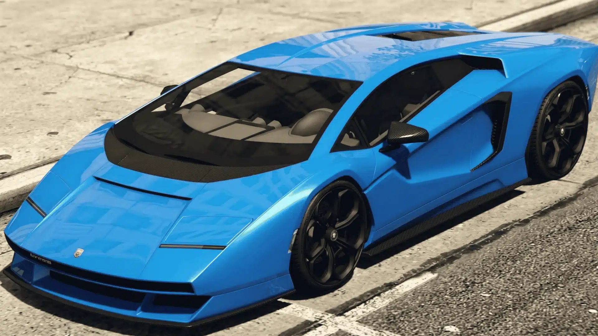 Blue Pegassi Torero XO with black wheels parked beside a curb in GTA Online