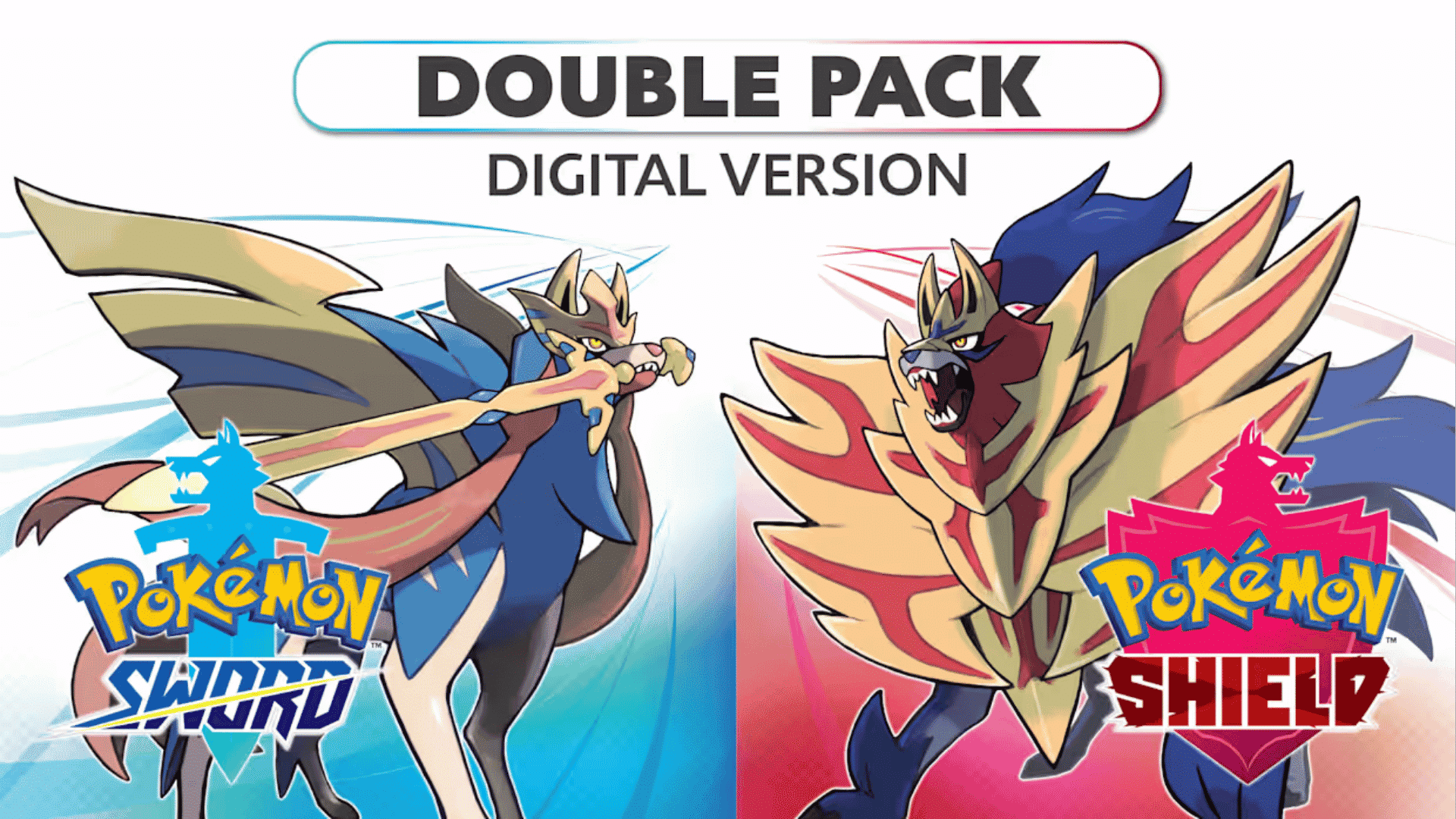 Pokemon Sword and Shield double pack digital version art featuring Crown Forms of Zacian and Zamazenta