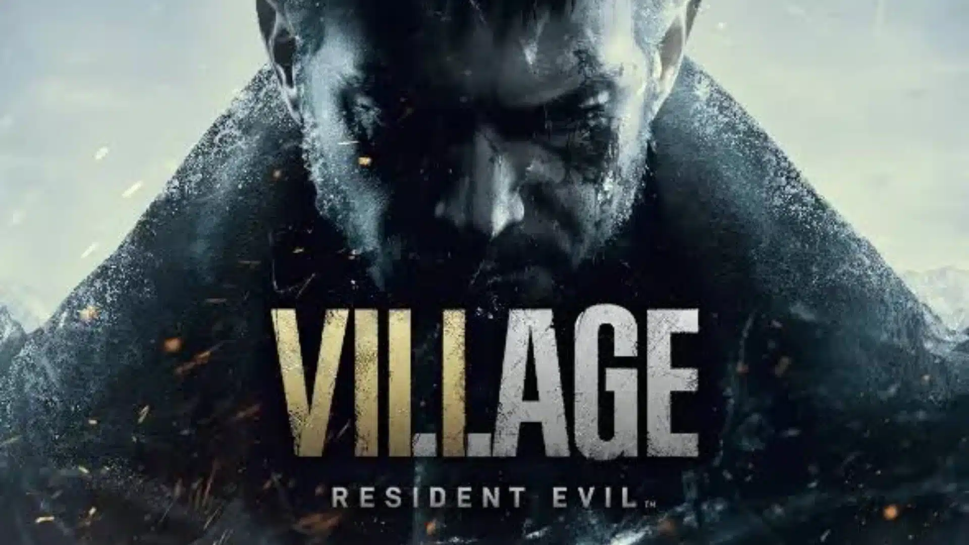 Resident Evil Village cover showing Ethan Winters in a dark icy close-up with the title VILLAGE.