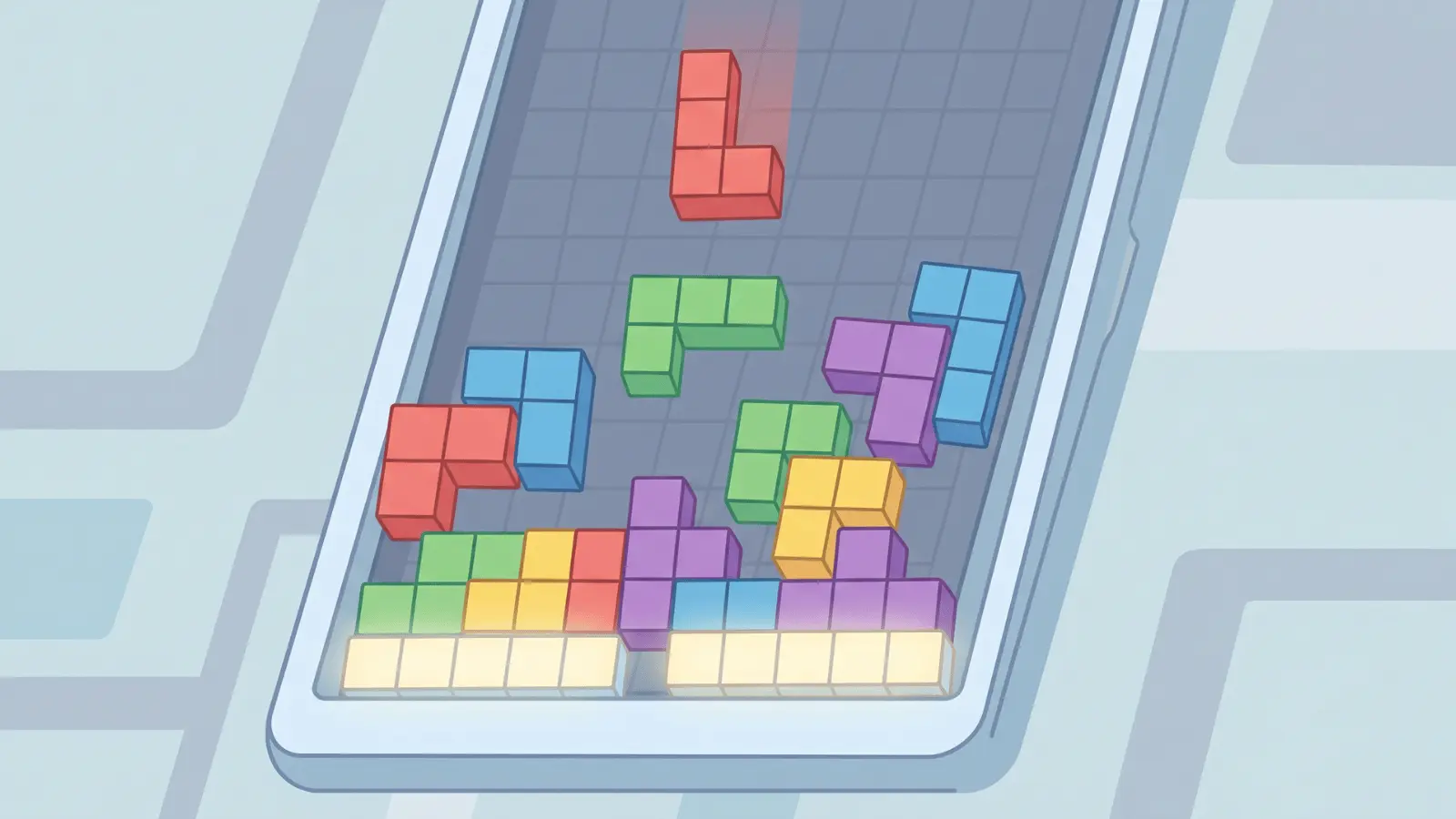 Tetris blocks falling and forming lines on a screen