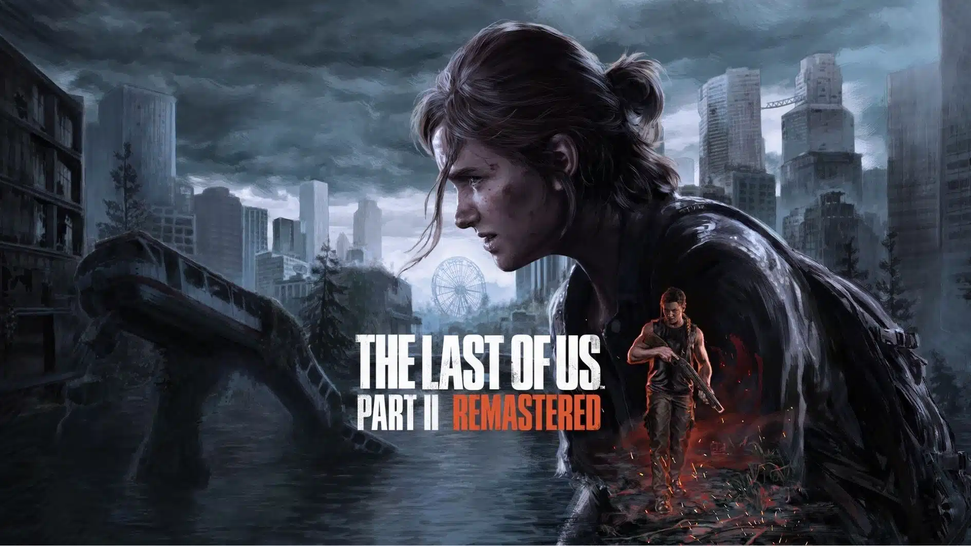 The Last of Us Part II Remastered cover art showing Ellie in a ruined city landscape