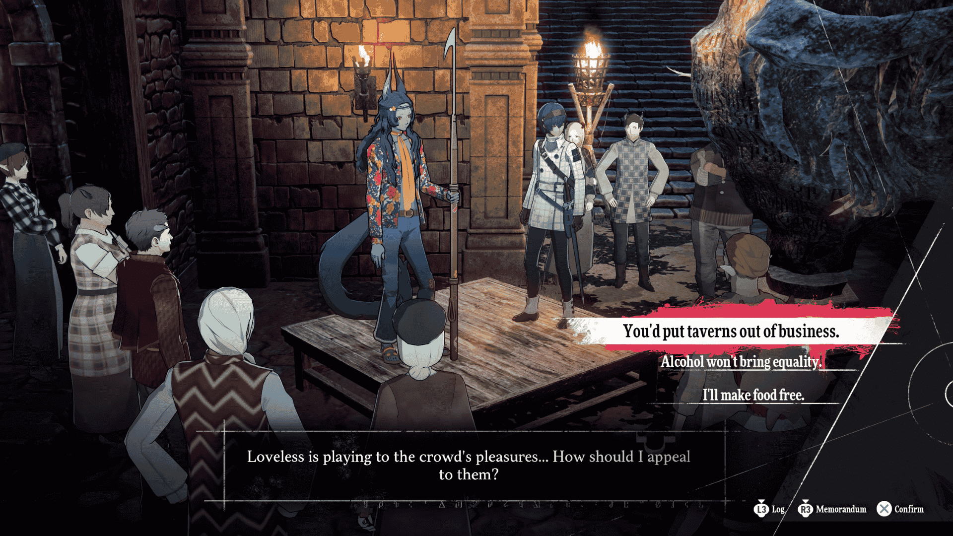 Metaphor: ReFantazio showing a dialogue choice menu during a speech to a crowd