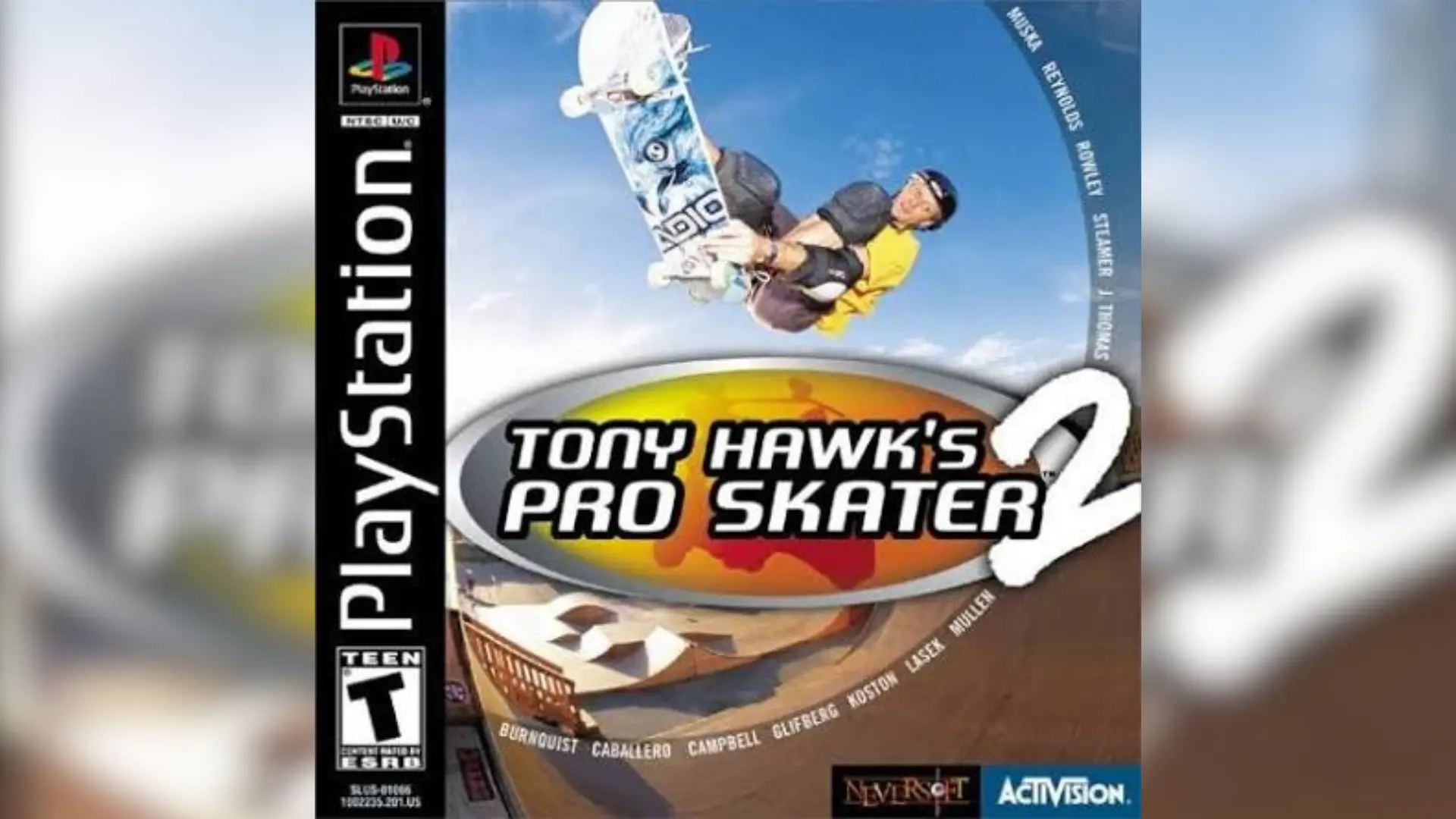 Box art for Tony Hawk's Pro Skater 2 on the original PlayStation console.