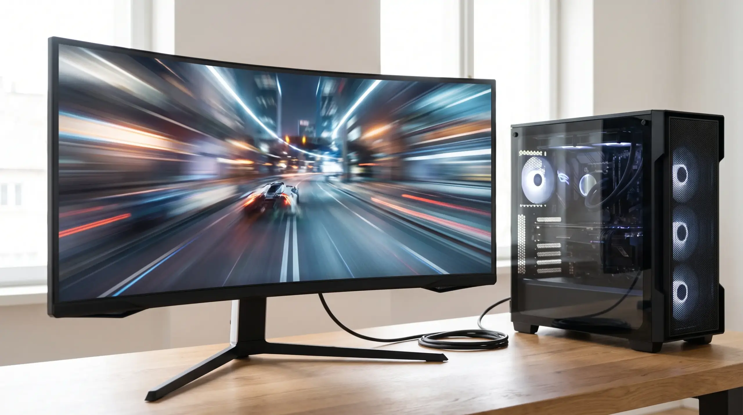 Gaming monitor using variable refresh rate for smooth frame delivery without visible screen tearing.