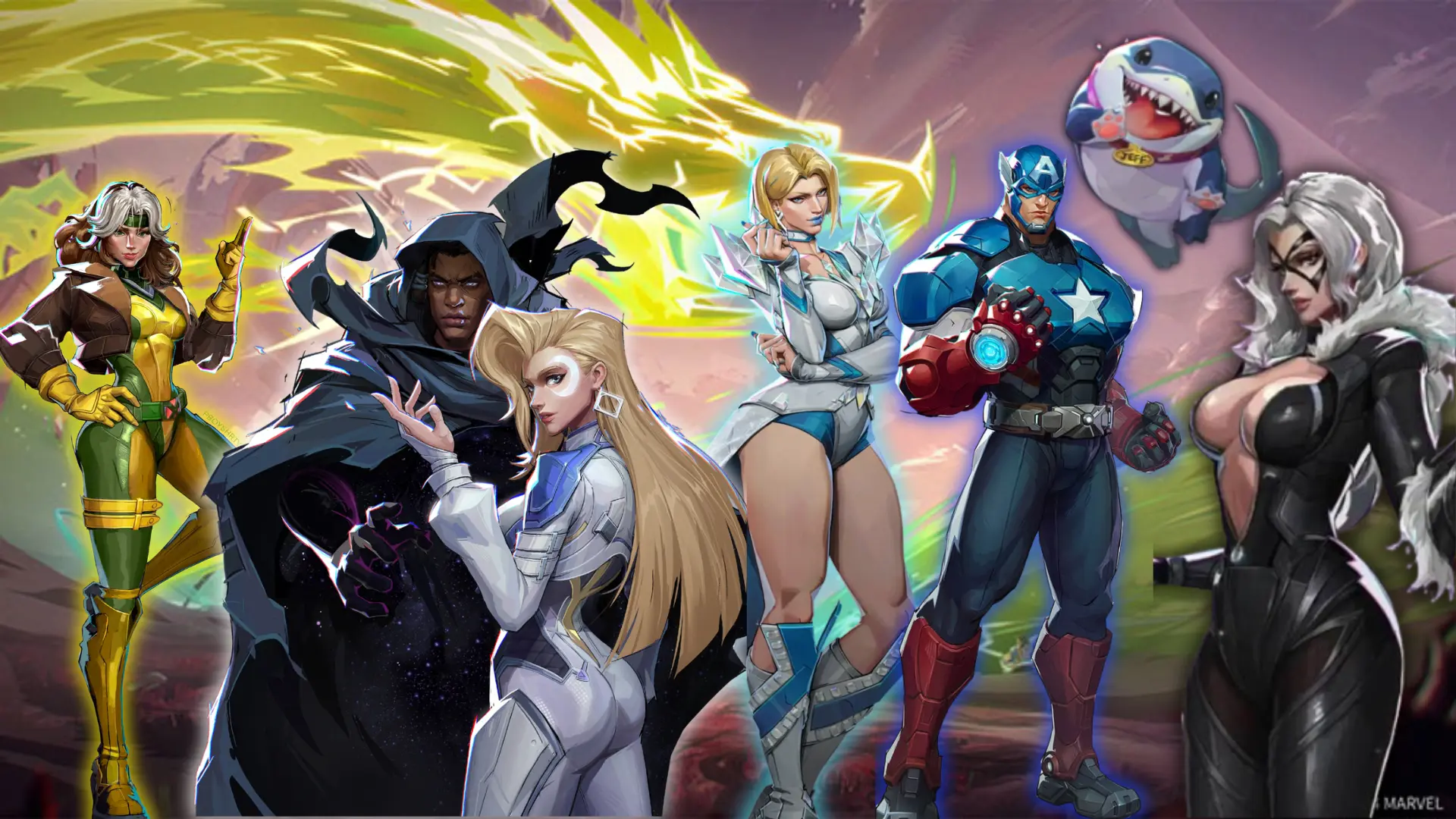 Various A-Tier Marvel Rivals characters standing on a red background
