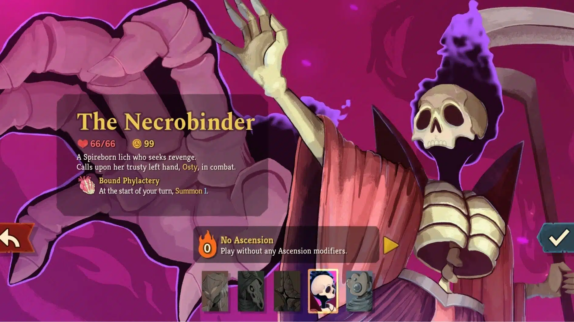 The Necrobinder character screen from Slay the Spire 2