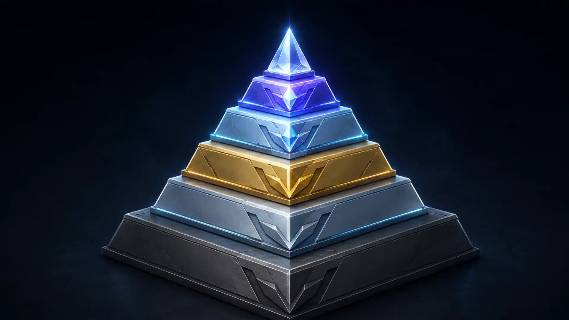 Tiered pyramid graphic showing wide lower ranks narrowing into a thin top tier