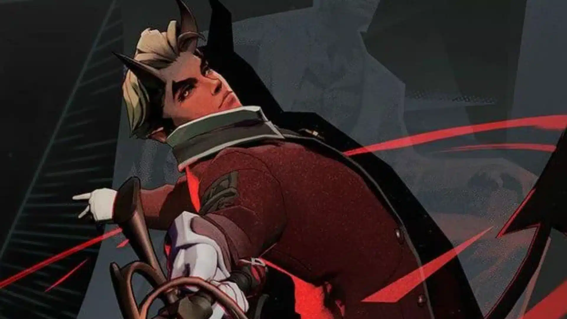 Apollo character wielding a sword with red motion effects against a dark backdrop