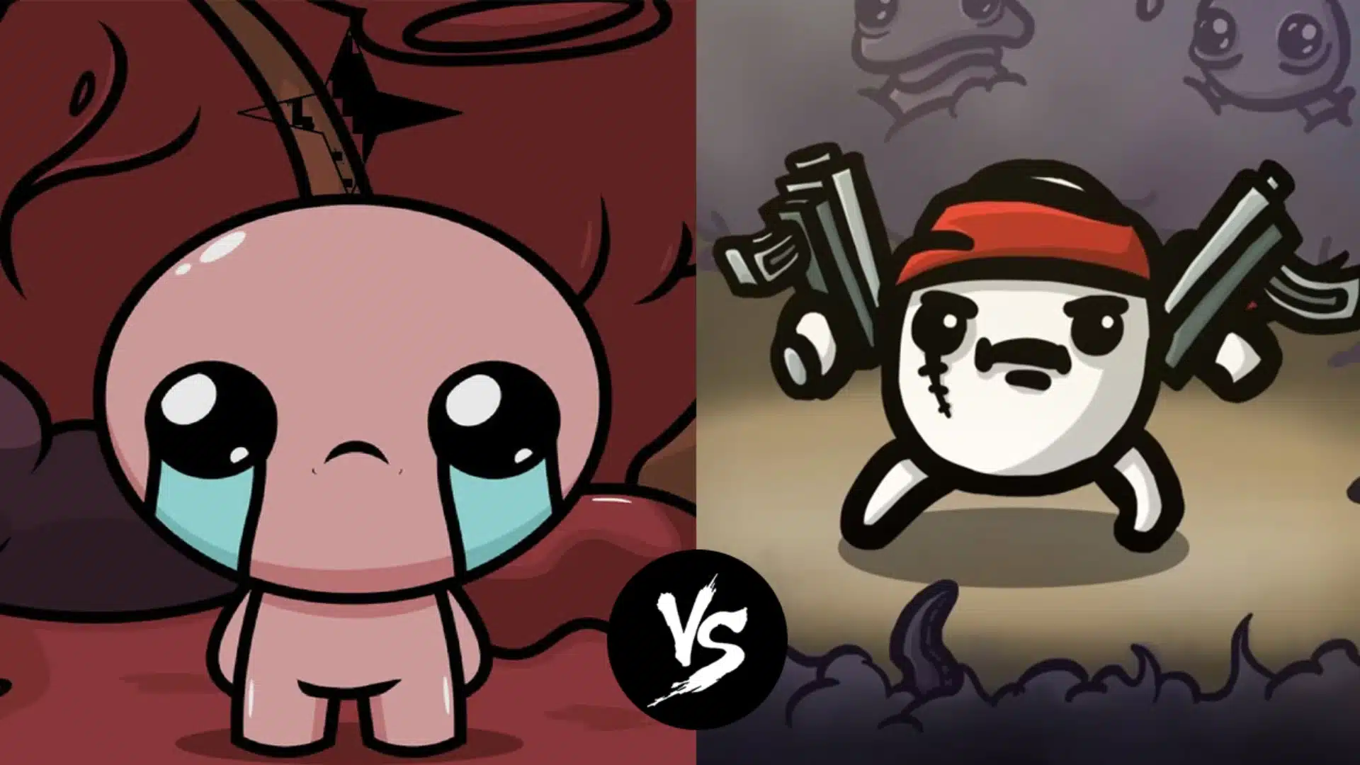 Binding of Isaac and Enter the Gungeon characters shown in a roguelike versus scene